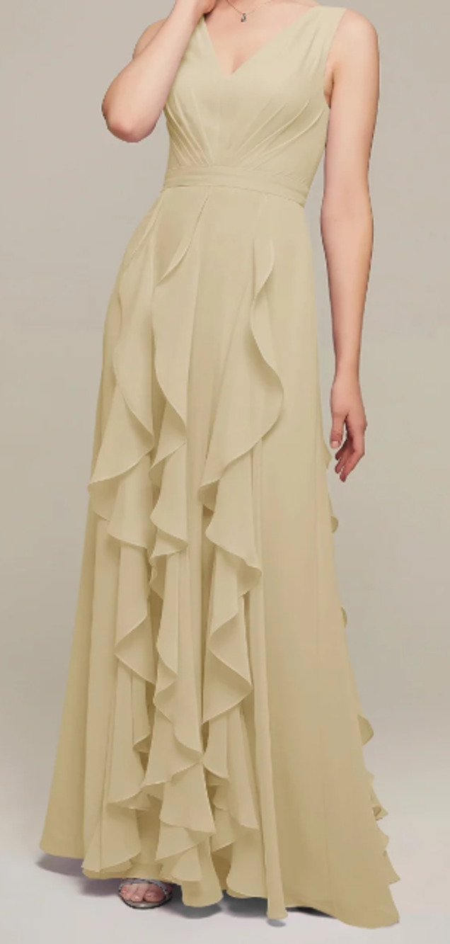 AW BRIDAL SZ 4 S Champagne cream chiffon Bianca Bridesmaid Maxi Dress New b33